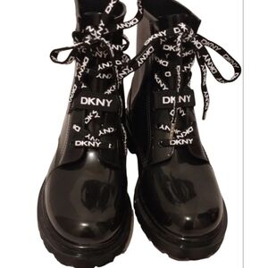 Like NEWDKNY Women's Glossy Black Tibby Combat BootTilly Lace-Up Waterproof Boot